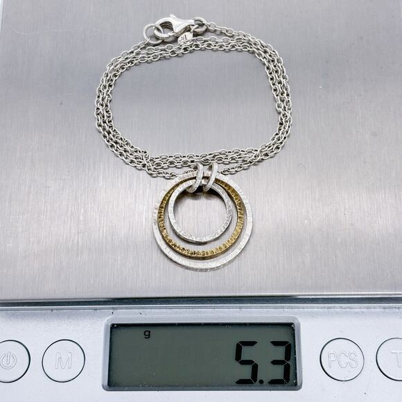 Vintage Silpada Sterling Silver Brass Double Circle Pendant Necklace 16" N2296 - Picture 5 of 5